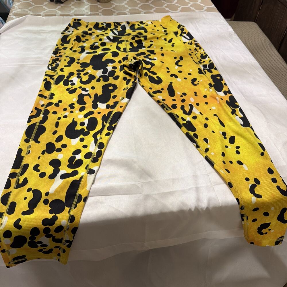 Women’s 3XL Leggings Yellow Leopard Animal Print High Waist Pockets
